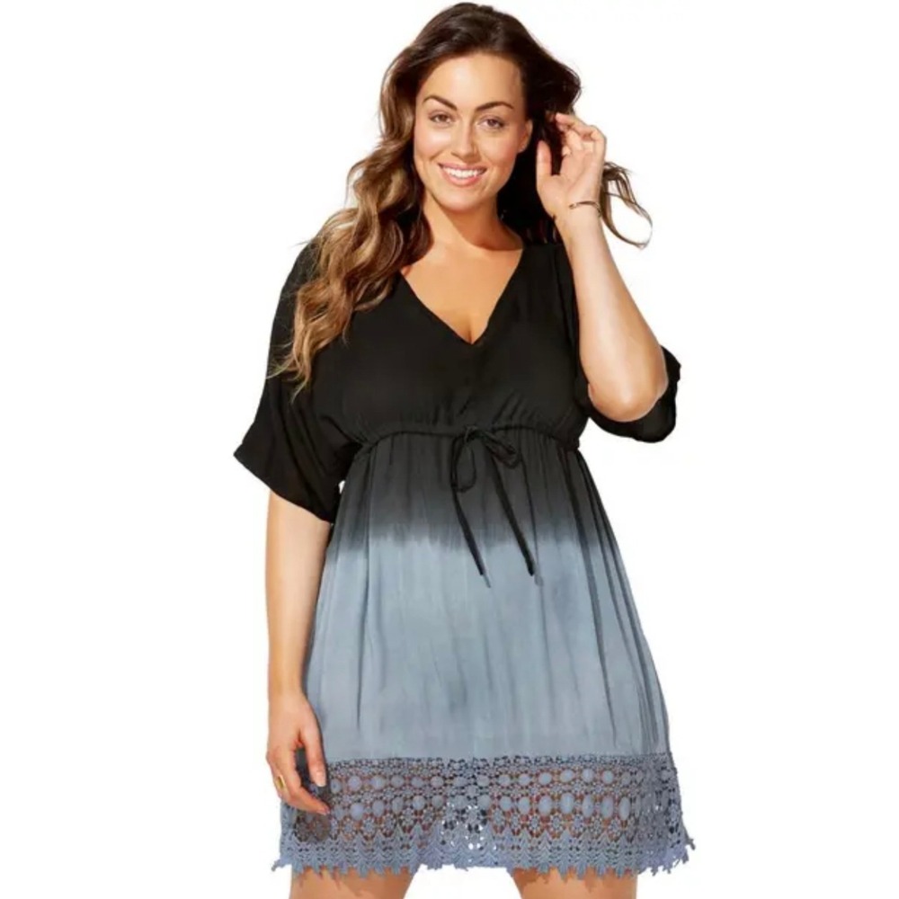 NWT Swimsuits For All Ombre Lace Hem Swim Cover Up Dress Black Blue 18/20 Resort
